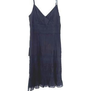 Ann Taylor Sleeveless Dress 8P Dark Blue Lace Silk Ruffle Spaghetti Straps NWT
